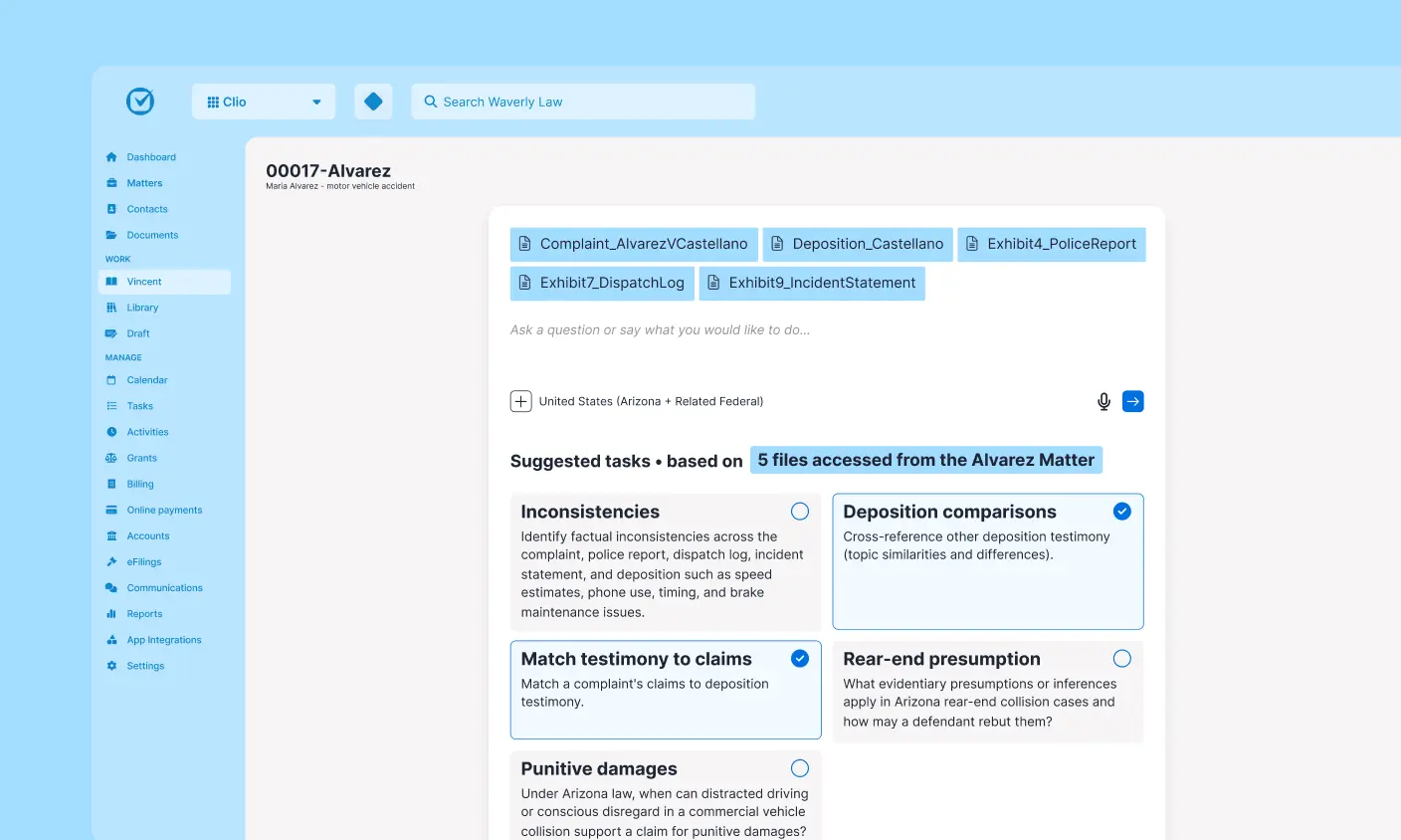Clio Work AI research and drafting